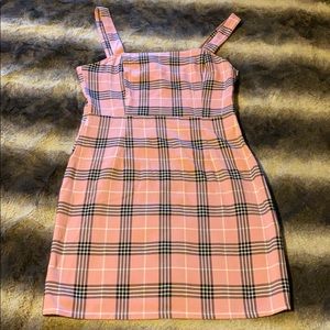 H&M pink plaid mini dress